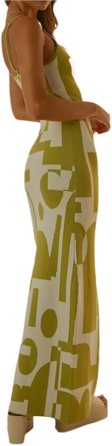 Sexy Knit Bodycon Dress for Women Sleeveless Spaghetti Strap Cut Out Maxi Dress Backless Y2K Summer Beach Dresses