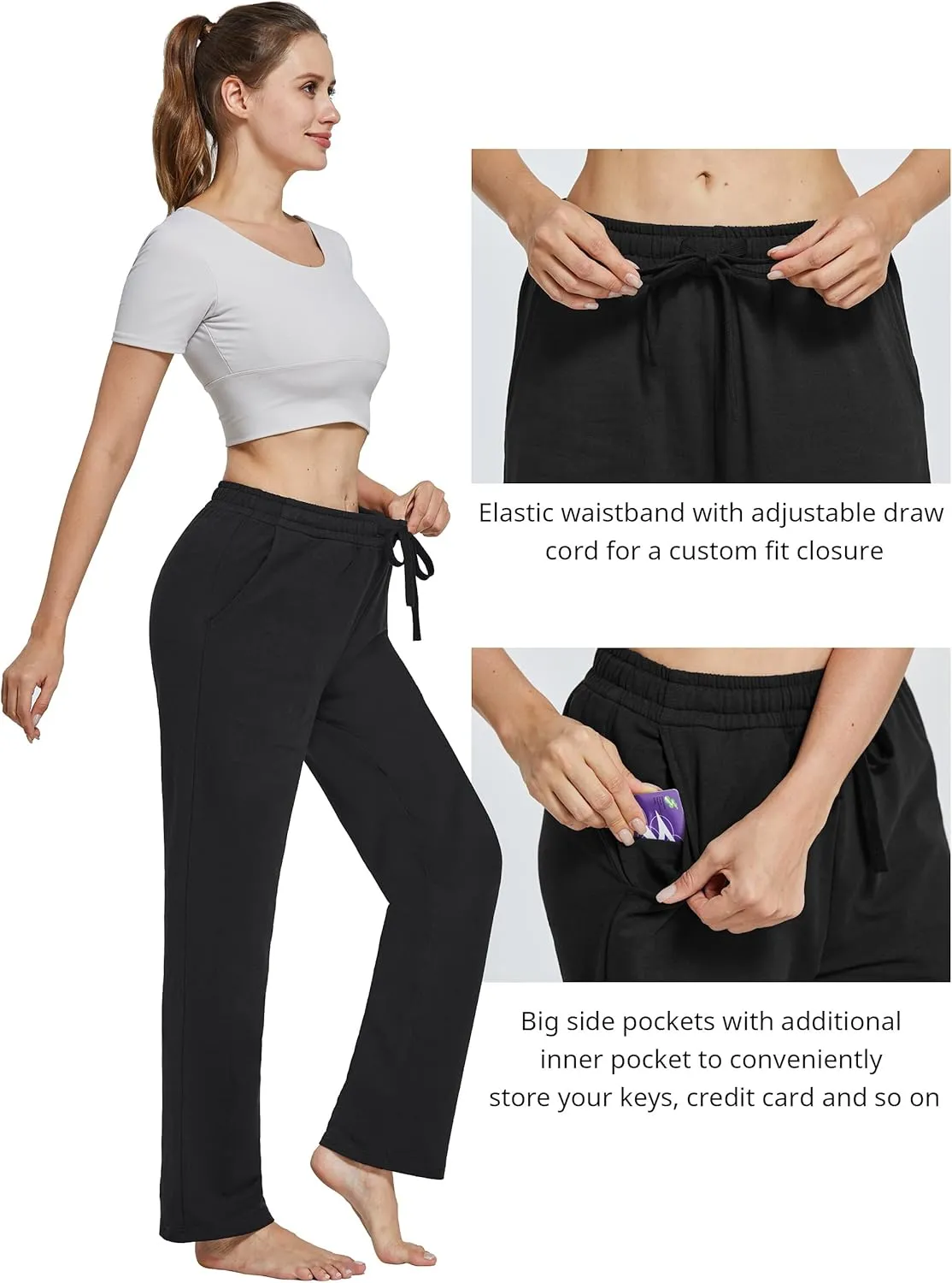 SPECIALMAGIC Women Yoga Sweatpants Pajama Wide Leg Cotton Drawstring Lounge Pants Leisure