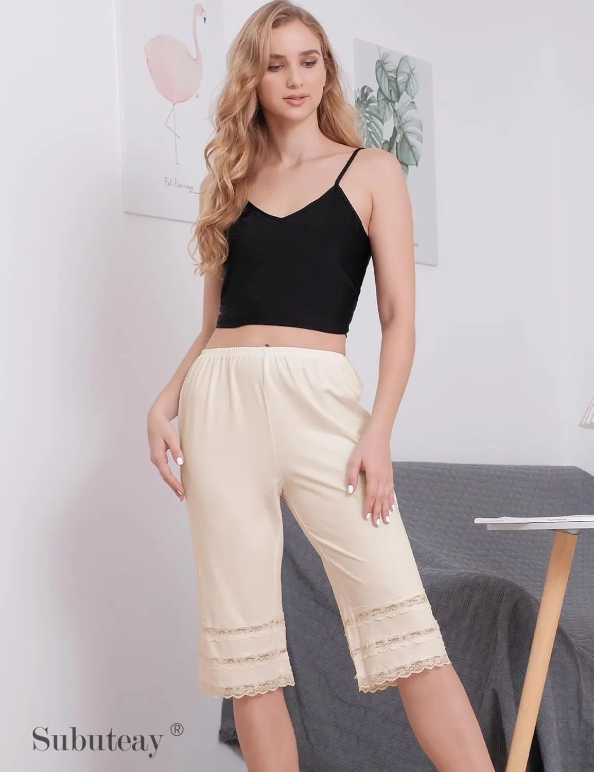 Subuteay Lace Split Slips for Women Smooth Bloomer Pants Above Knee Pettipants
