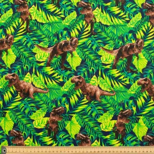 T-Rex Dinosaur Jungle Navy Cotton Print