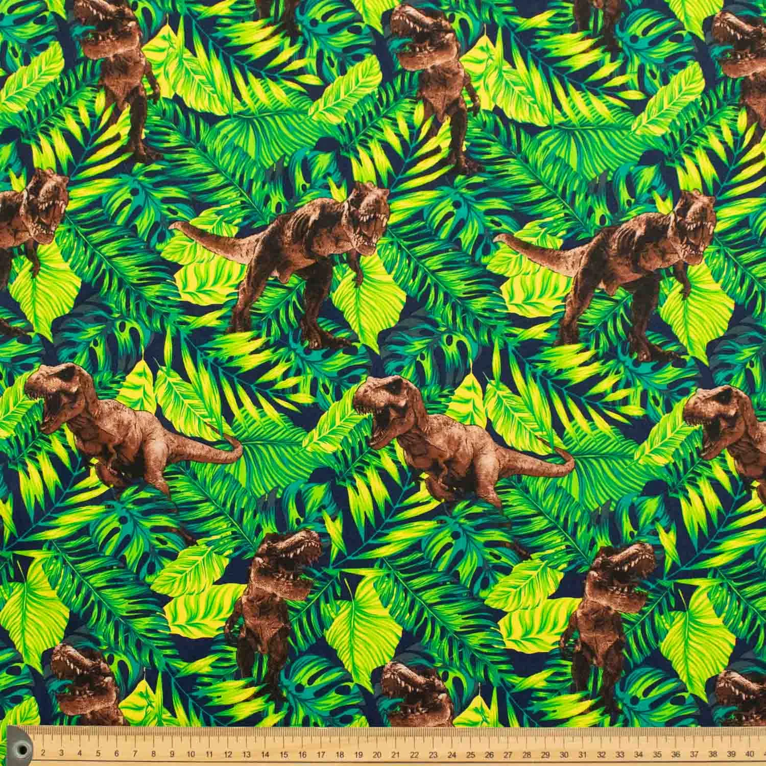 T-Rex Dinosaur Jungle Navy Cotton Print