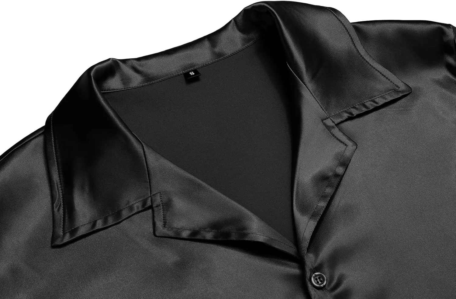 URRU Men's Luxury Shiny Silk Like Satin Dress Shirt Cuban Collar Short Sleeve Casual Slim Fit Muscle Button Up Shirts