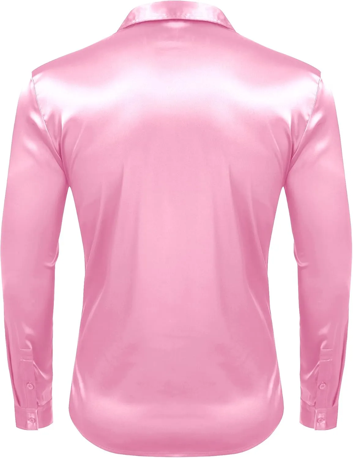 URRU Men's Luxury Shiny Silk Like Satin Dress Shirt Long Sleeve Casual Slim Fit Muscle Button Up Shirts