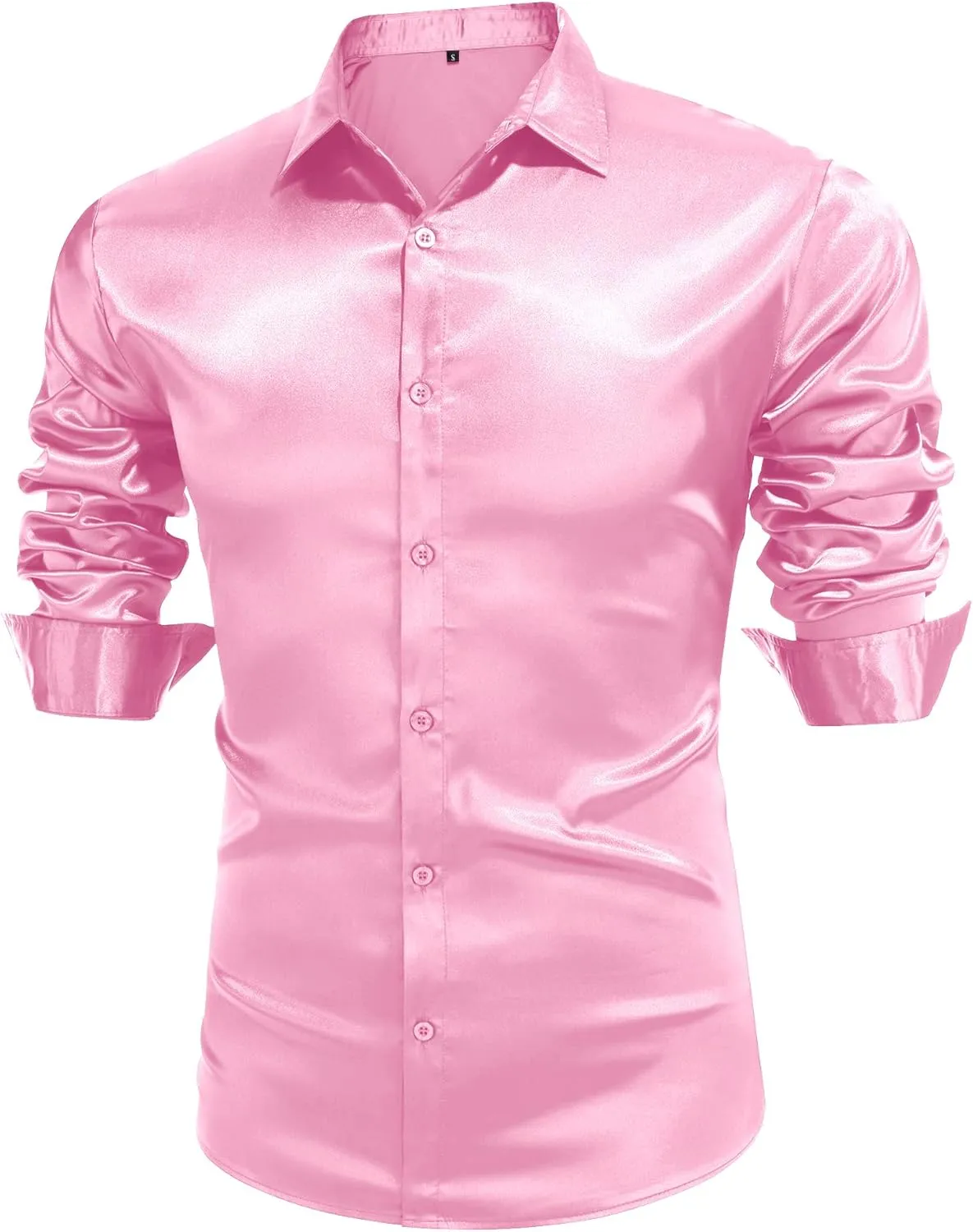 URRU Men's Luxury Shiny Silk Like Satin Dress Shirt Long Sleeve Casual Slim Fit Muscle Button Up Shirts