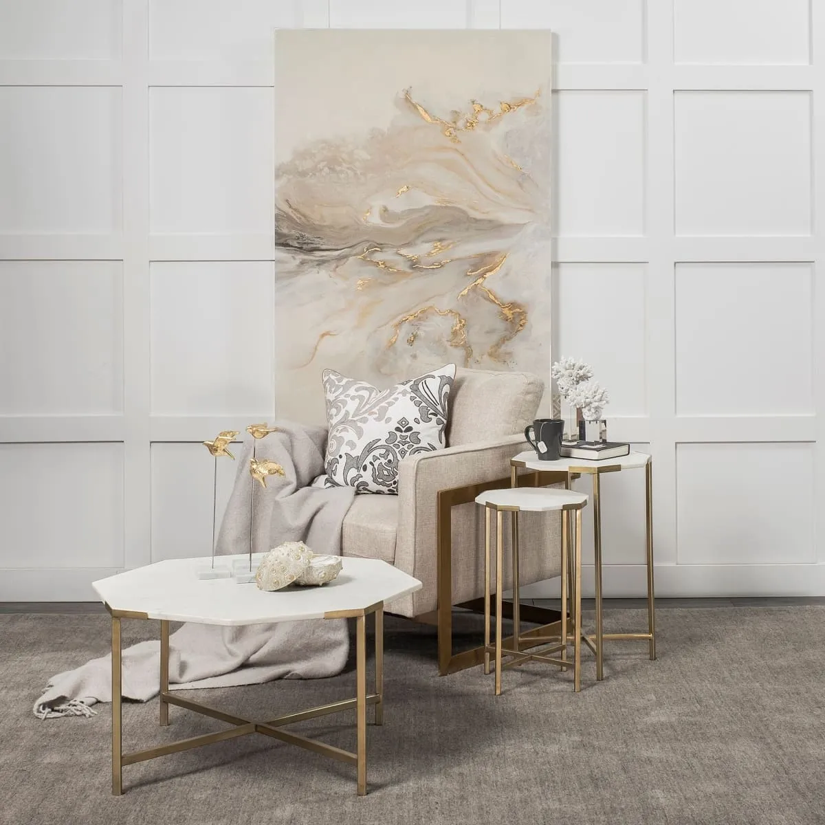 Vincent End Side Table White Marble | Gold Iron | Set of 2