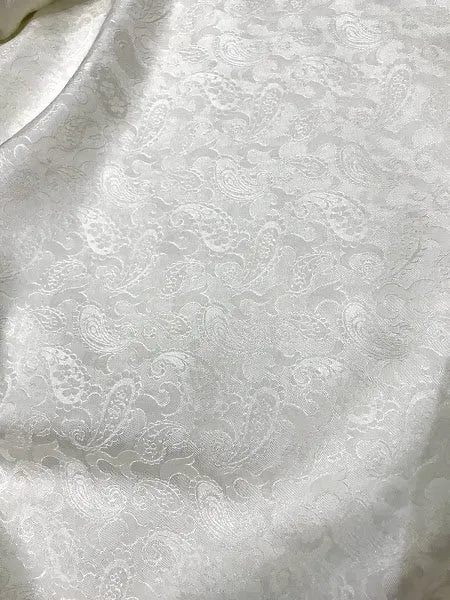 White Paisley design Silk - PURE MULBERRY SILK fabric by the yard - Luxury Silk - Natural silk - Handmade in VietNam- Silk with Design