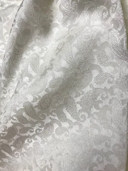 White Paisley design Silk - PURE MULBERRY SILK fabric by the yard - Luxury Silk - Natural silk - Handmade in VietNam- Silk with Design