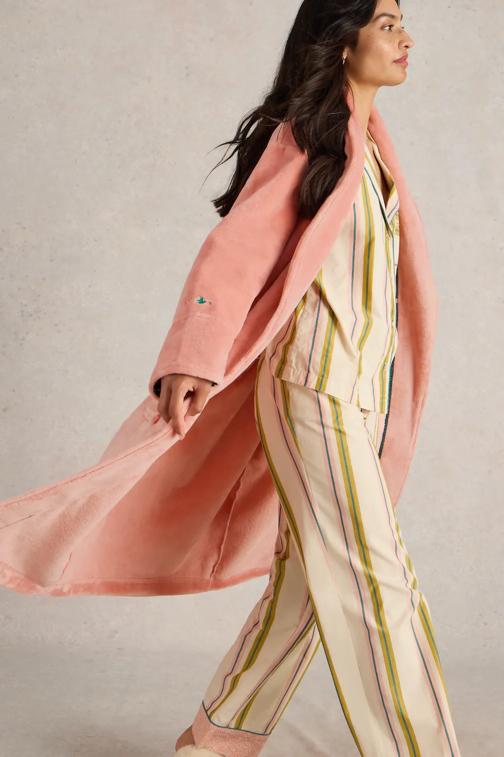 White Stuff Mid Pink Clover Cosy Dressing Gown