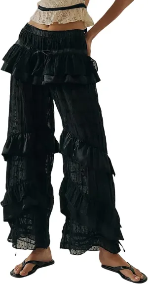 Women Lace Long Bloomers Pants Elastic Waist Y2k Ruffle Pettipants Slip Cute Pantaloons Pumpkin Pants