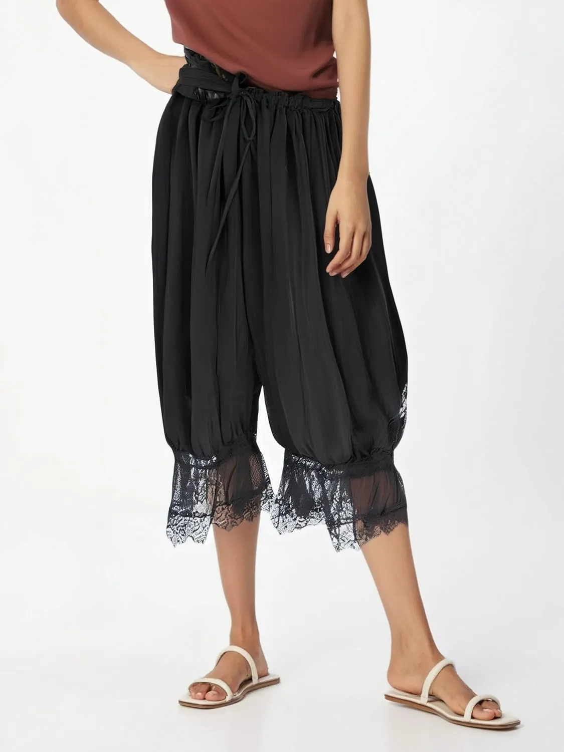 Women Lace Long Bloomers Pants Elastic Waist Y2k Ruffle Pettipants Slip Cute Pantaloons Pumpkin Pants