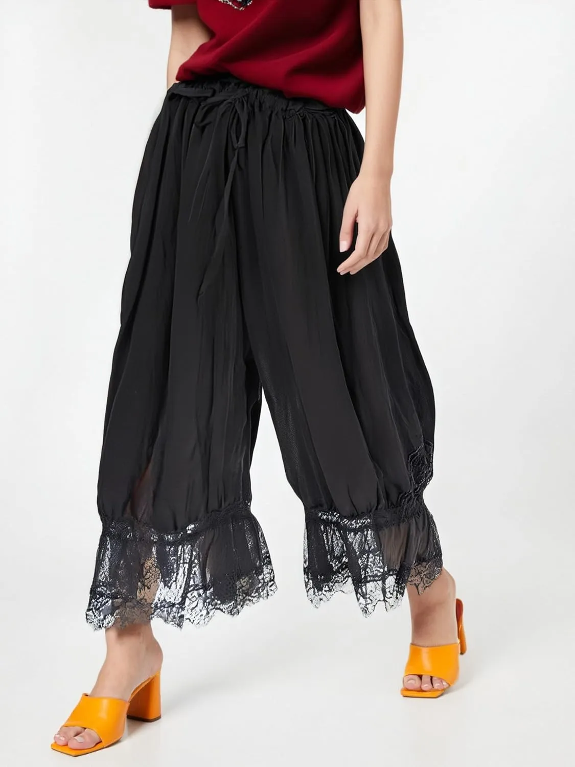 Women Lace Long Bloomers Pants Elastic Waist Y2k Ruffle Pettipants Slip Cute Pantaloons Pumpkin Pants