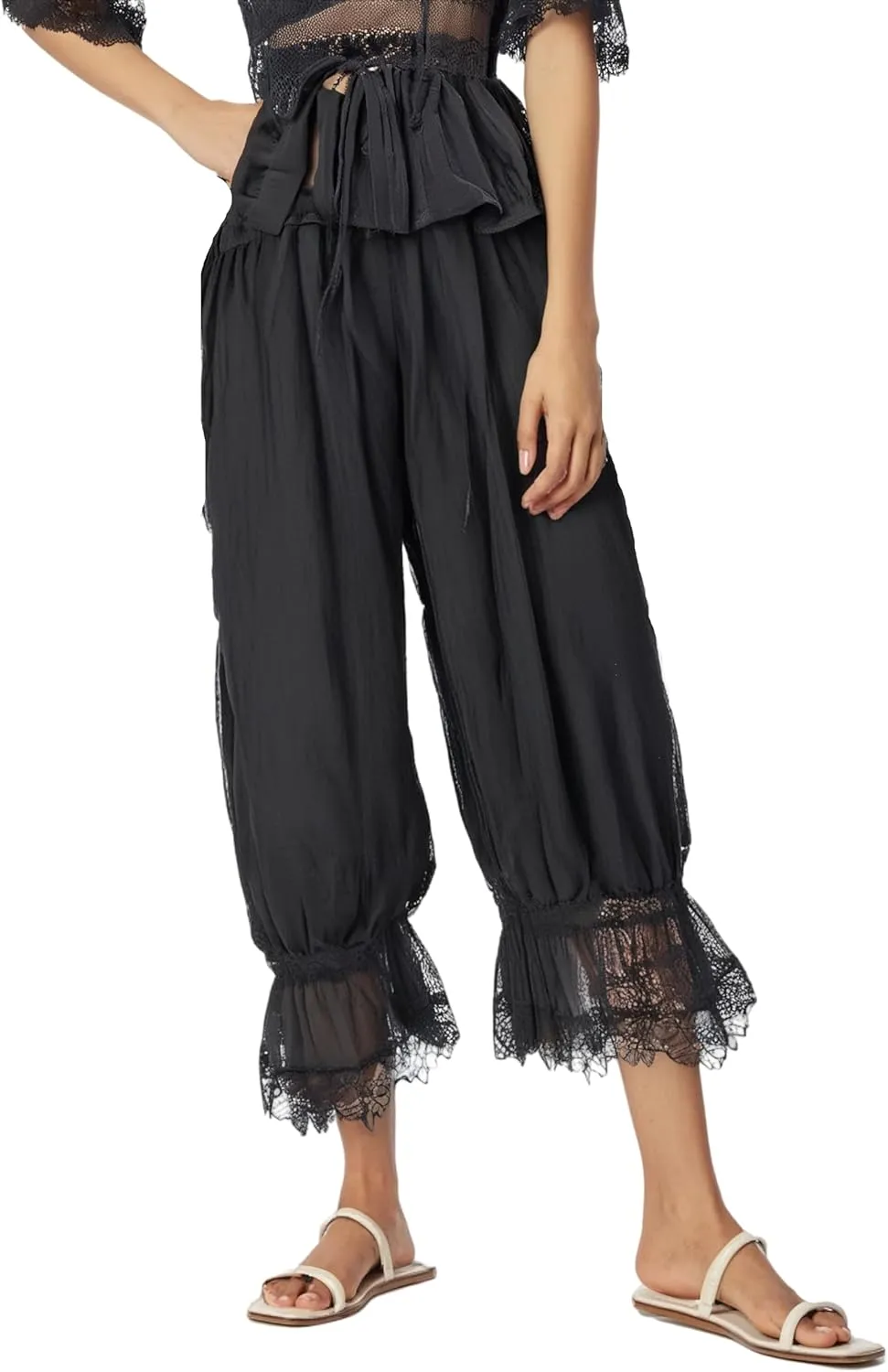 Women Lace Long Bloomers Pants Elastic Waist Y2k Ruffle Pettipants Slip Cute Pantaloons Pumpkin Pants