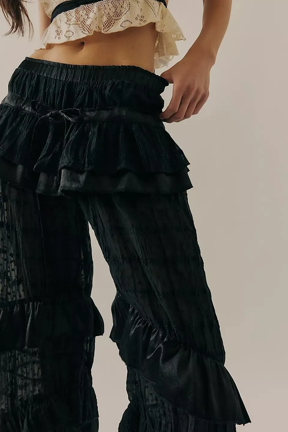 Women Lace Long Bloomers Pants Elastic Waist Y2k Ruffle Pettipants Slip Cute Pantaloons Pumpkin Pants