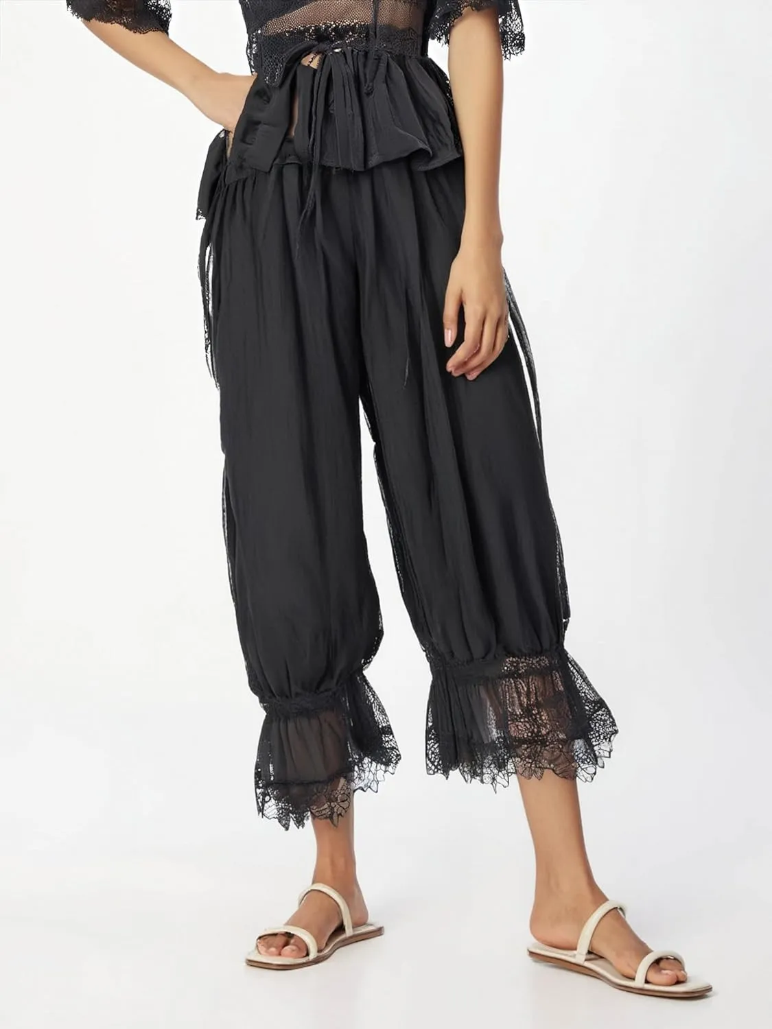 Women Lace Long Bloomers Pants Elastic Waist Y2k Ruffle Pettipants Slip Cute Pantaloons Pumpkin Pants