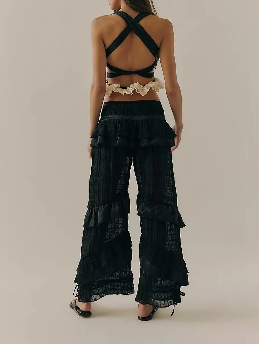 Women Lace Long Bloomers Pants Elastic Waist Y2k Ruffle Pettipants Slip Cute Pantaloons Pumpkin Pants