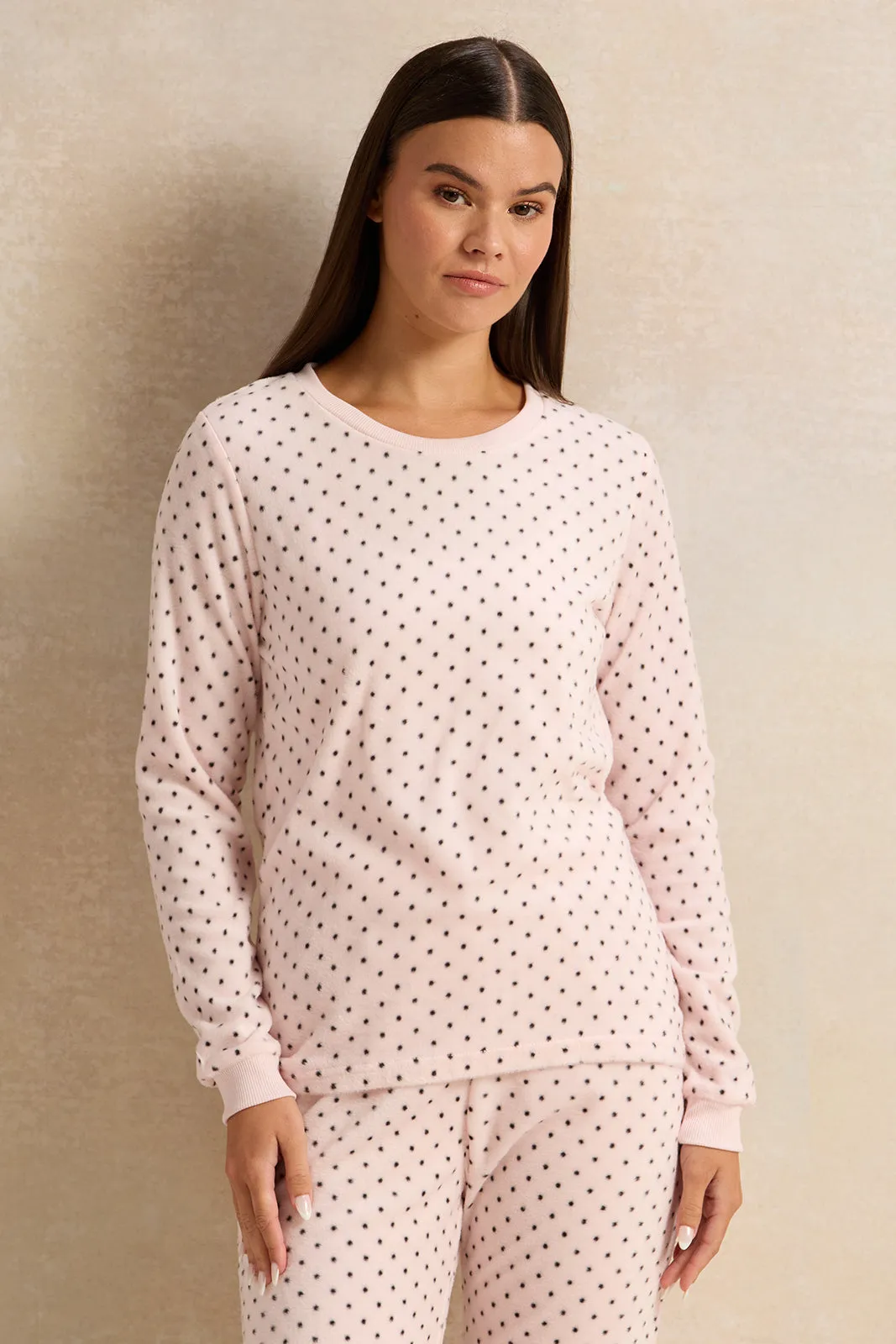 Women Pink Dotted Pajama Set (2 Piece)