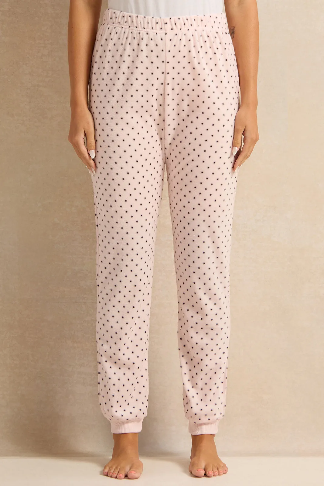 Women Pink Dotted Pajama Set (2 Piece)