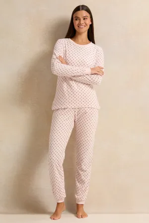 Women Pink Dotted Pajama Set (2 Piece)