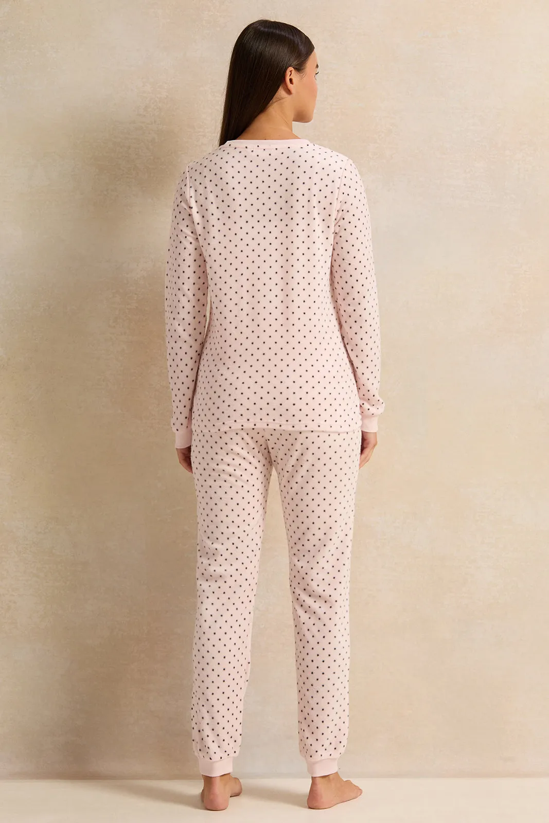 Women Pink Dotted Pajama Set (2 Piece)
