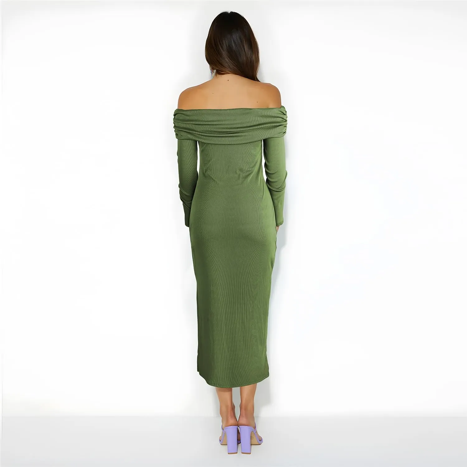 Women Sexy Bodycon Dress Off Shoulder Short Sleeve Elegant Ribbed Knit Midi Cocktail Dresses