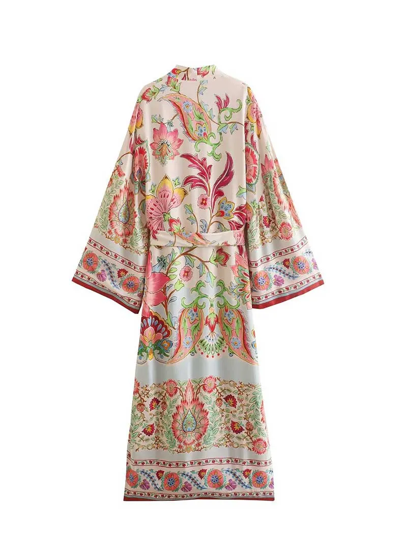 Women's Nightwear Multicolor Printed Long Gown Robe Kimono