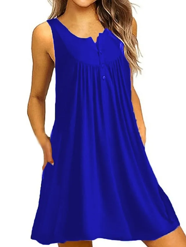 Women's Plus Size Loungewear Nightgown Nightshirt Dress Pure Color Fashion Casual Home Street Date Polyester Breathable Crew Neck Sleeveless Button Summer Spring Black Wine