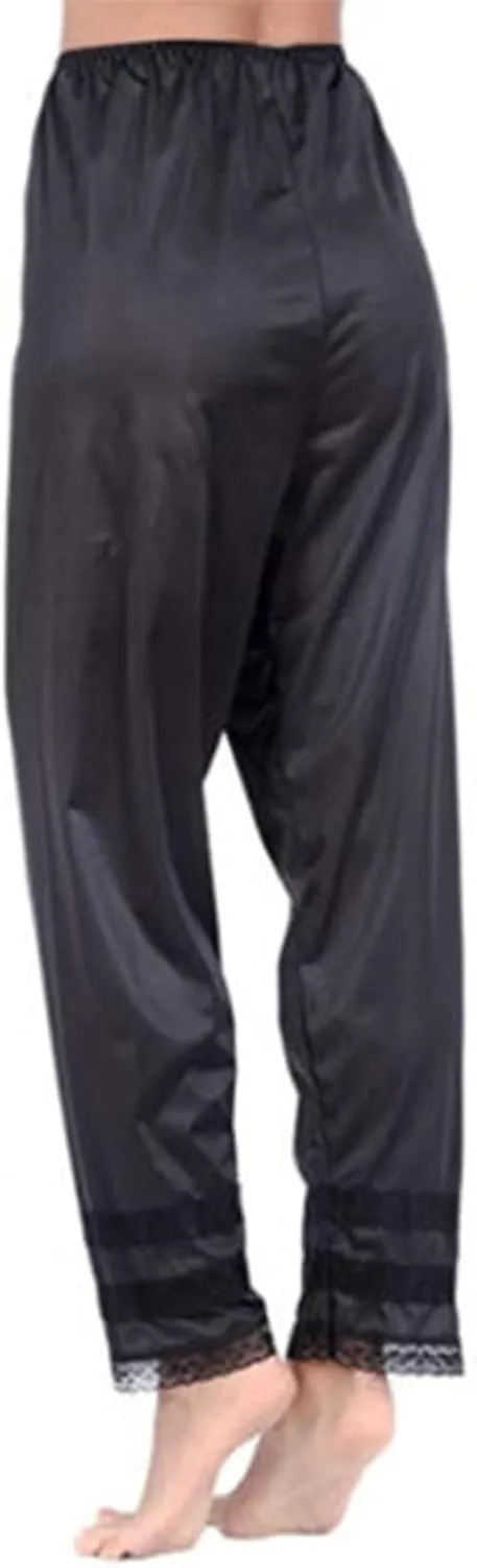 Women's Silk Pettipants Slip Ankle Length Snip-it Pant Liner Satin Culotte Slip Elastic Waistband Lace Sleep Pants