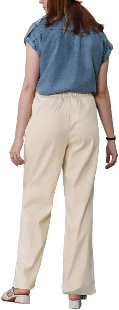 yoeasy Women Cotton Linen Drawstring Wide Leg Pants High Waisted Casual Loose Trousers with Pockets