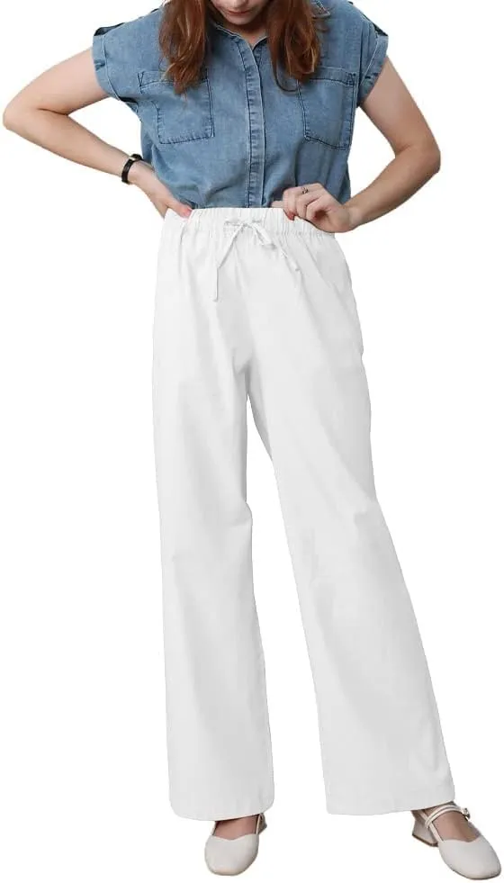 yoeasy Women Cotton Linen Drawstring Wide Leg Pants High Waisted Casual Loose Trousers with Pockets