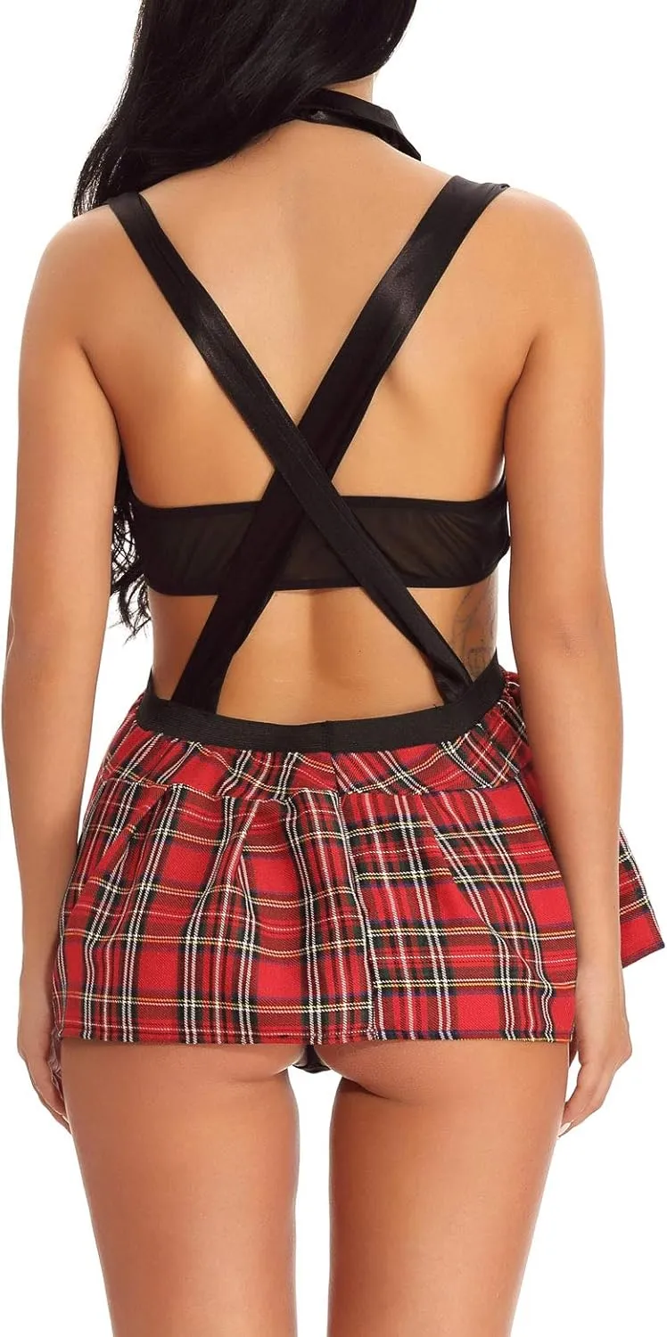 Yxinly Women Schoolgirl Outfit Student Costume Lingerie Set With Tie Top Shirt With String Uniform Cosplay Set