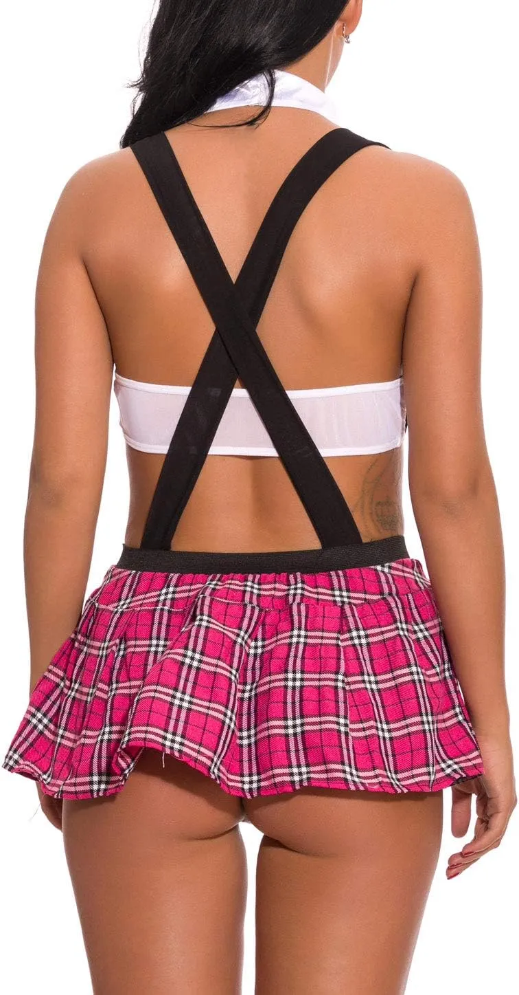Yxinly Women Schoolgirl Outfit Student Costume Lingerie Set With Tie Top Shirt With String Uniform Cosplay Set