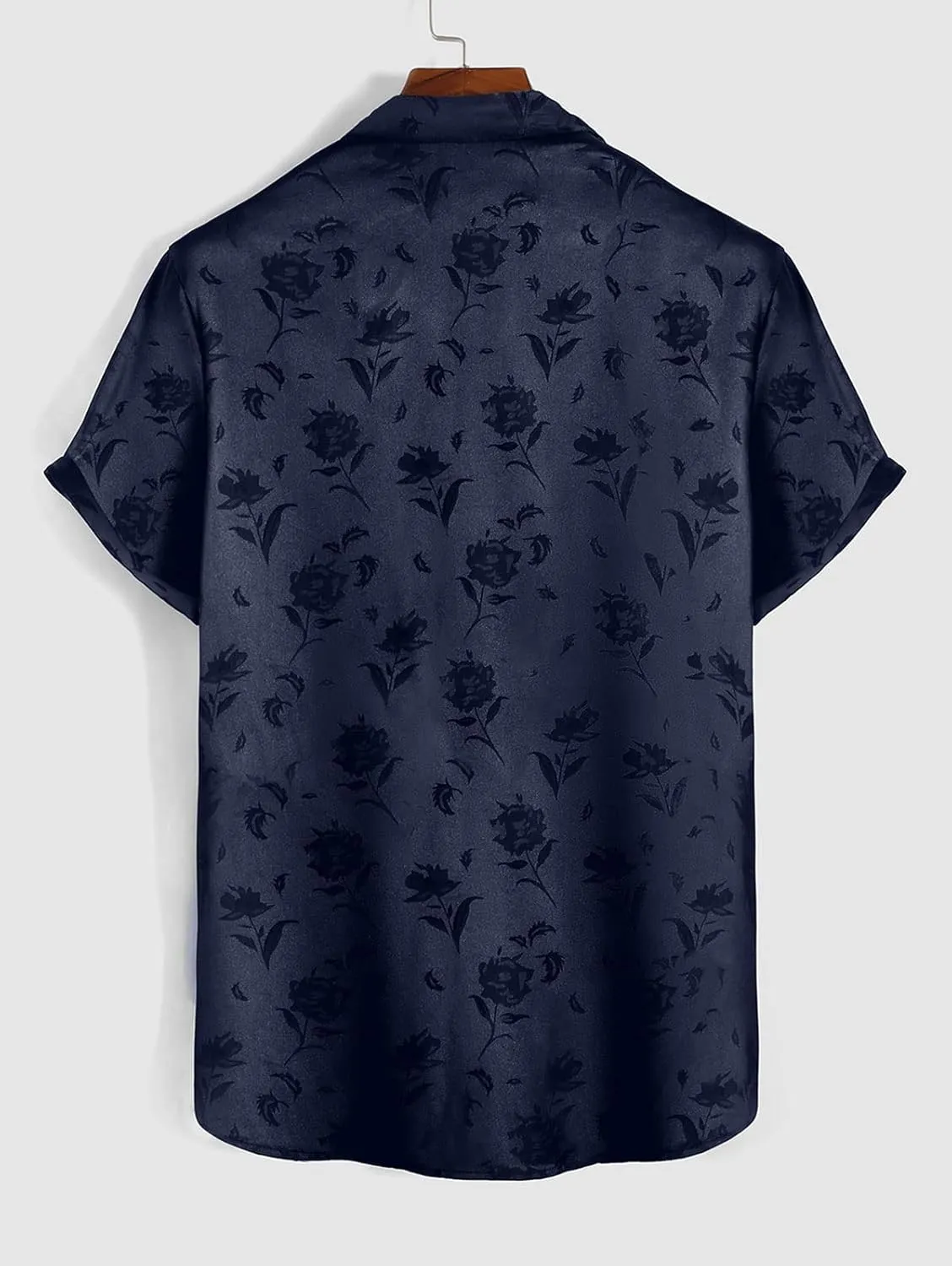ZAFUL Mens Silky Satin Dress Shirt Short Sleeve Floral Print Jacquard Button Up Shirt Summer Holiday Party Fashion Shirt